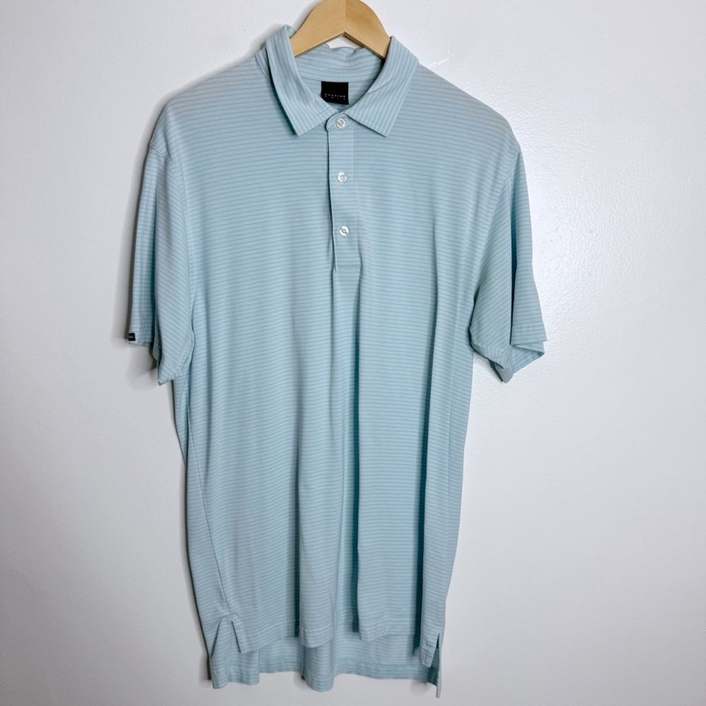 Dunning Golf Men's Polo Blue Stripe Short‎ Sleeves Active Wear Size Medium
